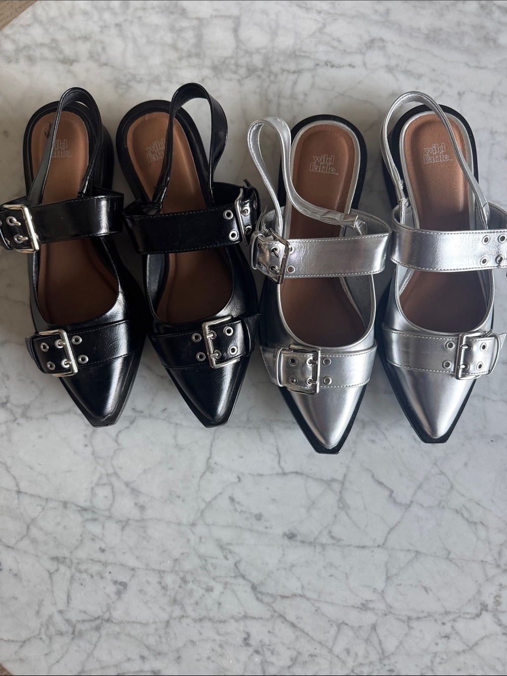 wild fable Pointed Slingback Buckle Flats in Black and Silver